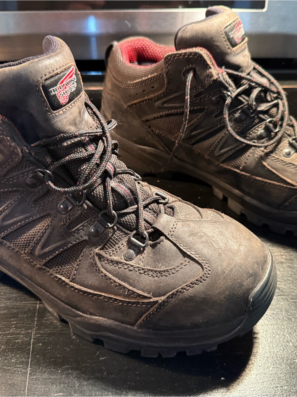 Red Wing TruHiker Men’s Dark Brown Leather Outdoor Boots with Red Accents